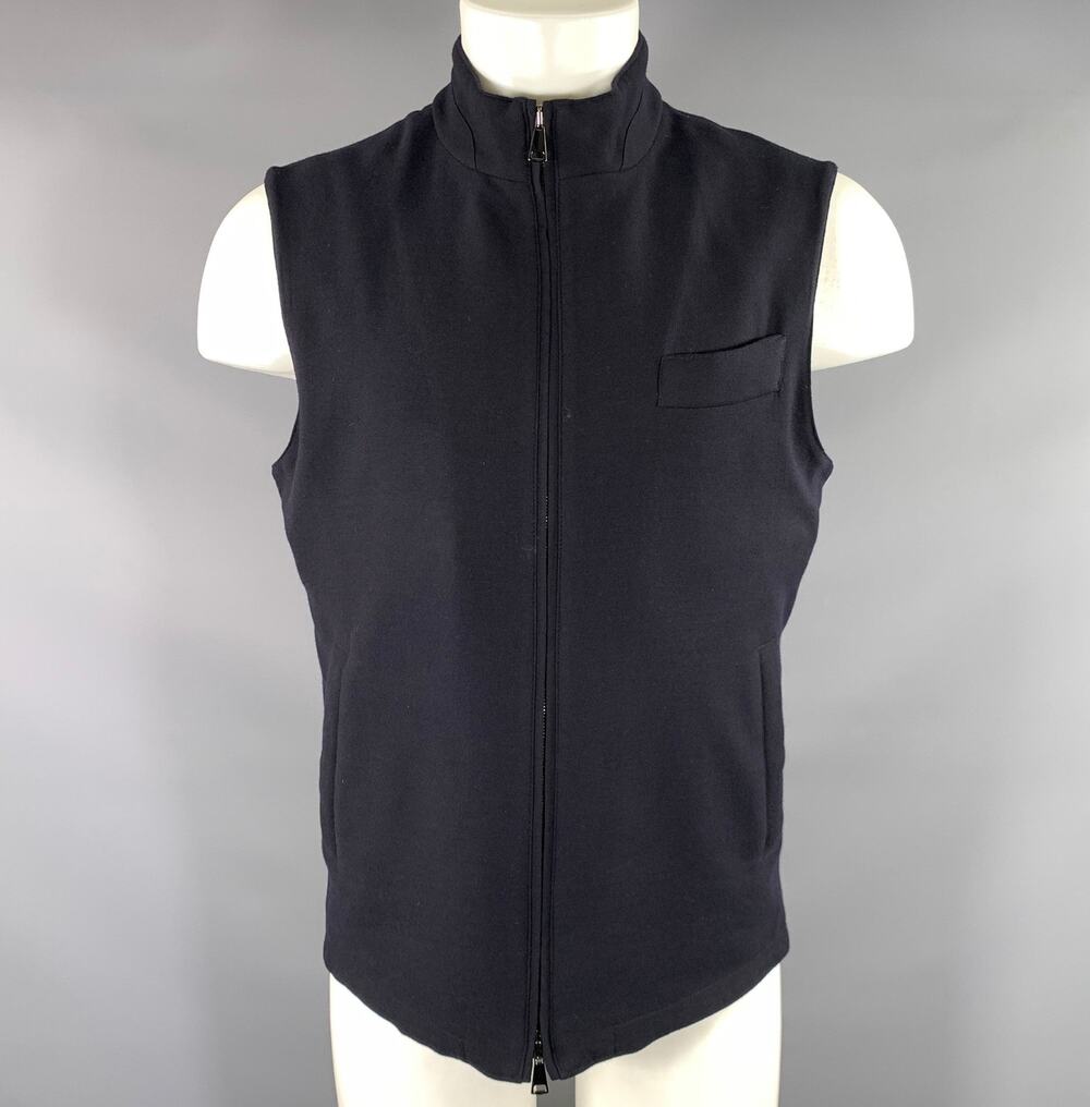 ATELIER MUNRO Size M Black Solid Wool Blend Double Zipper Vest